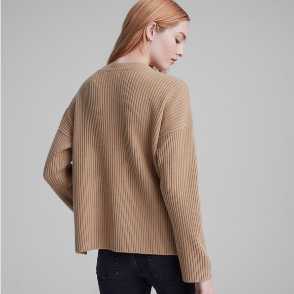 Club Monaco Cashmere Blend Ribbed Henley Sweater - Picture 3 of 8